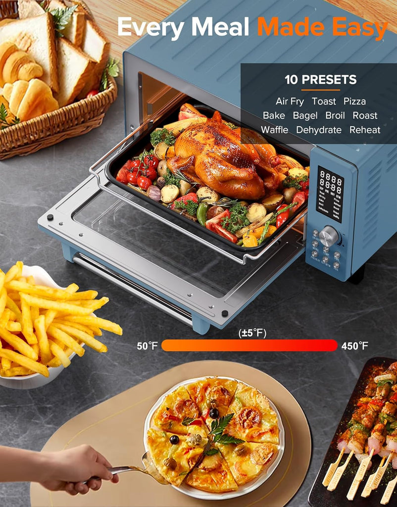 Bravo Pro Smart Air Fryer Toaster Oven Combo, Airfryer Convection Oven Countertop, 10-in-1 Functions with Quicker & Even Crisp Technology, 1800W, 50-450°F, PFAS-Free, 21QT, Cozy Blue