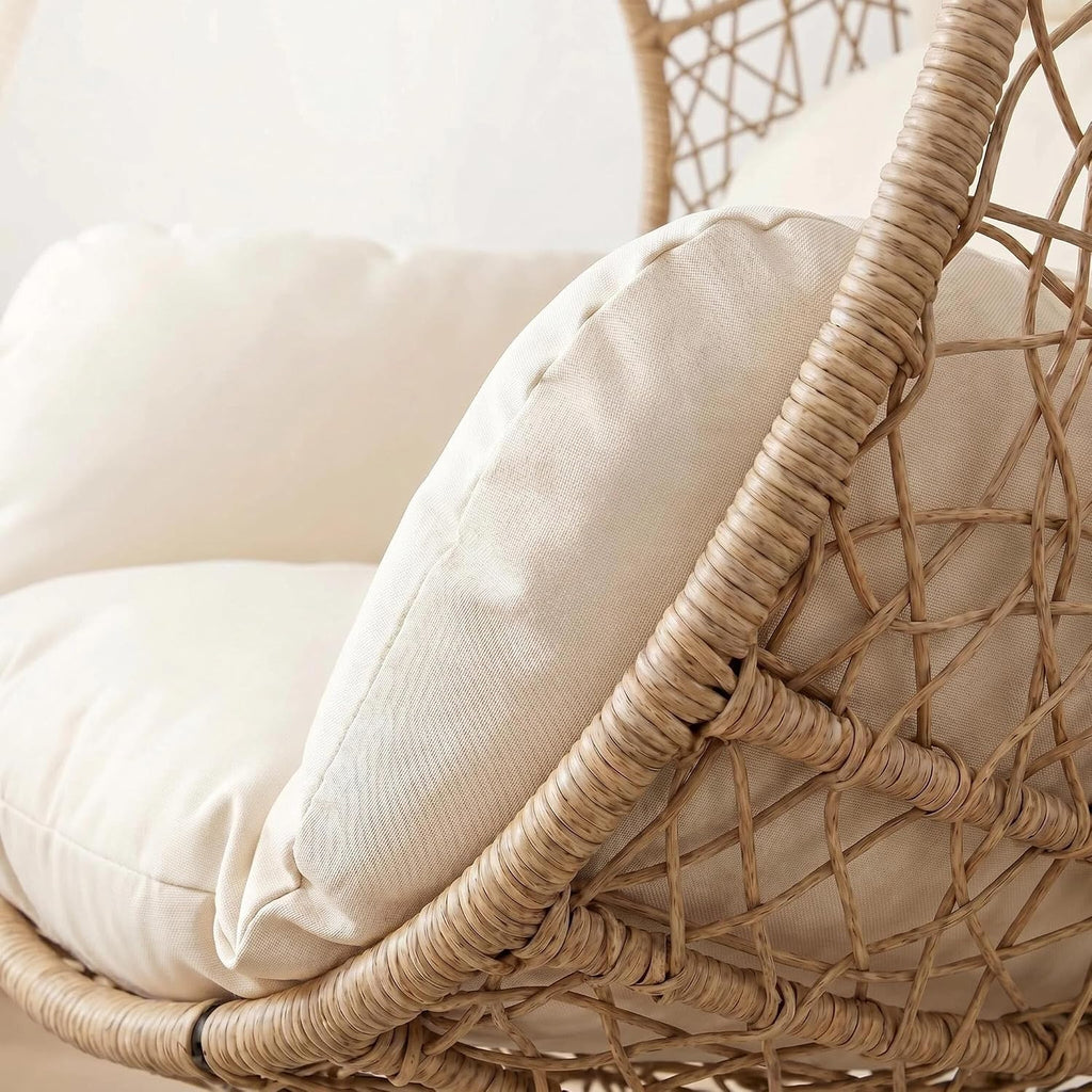 Oversized Hanging Egg Chair Outdoor Indoor, Wicker with Stand 400lbs Capacity , Garden and Balcony (Beige-nest