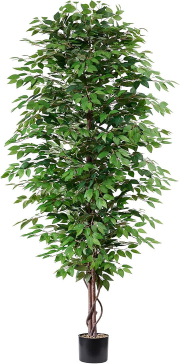 8FT Tall Artificial Ficus Tree, Potted Faux Banyan with Lush Leaves