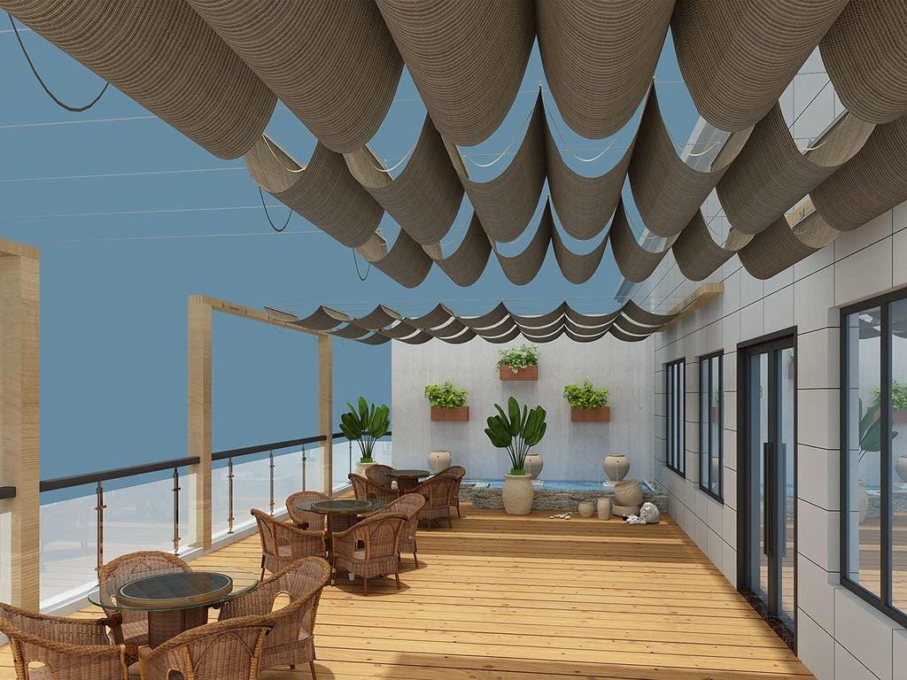 7'Wx16'L Pergola Shade Cover Retractable Shade Awning Slide Flexible Canopy Deck Porch Hang Down U Shape Wave Shade