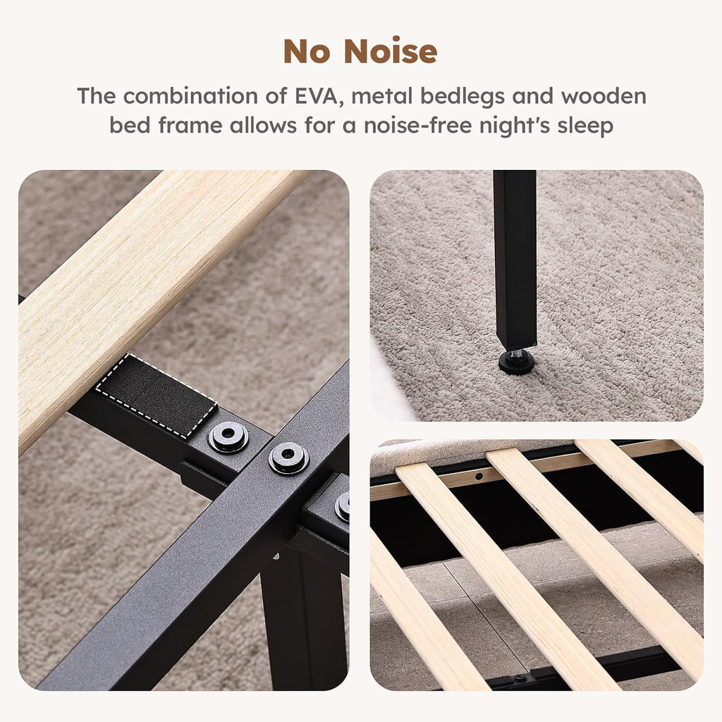 Twin Size Cloud Platform Bed for Kids, Soft Boucle Toddler Bed Frame, Cream | Adjustable Padded Headboard, Rounded