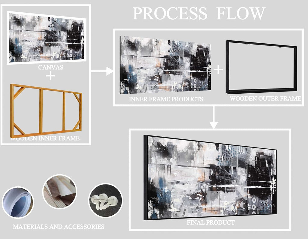 Large Abstract Canvas Wall Art - Black and White Pictures Wall Art Ready to Hang