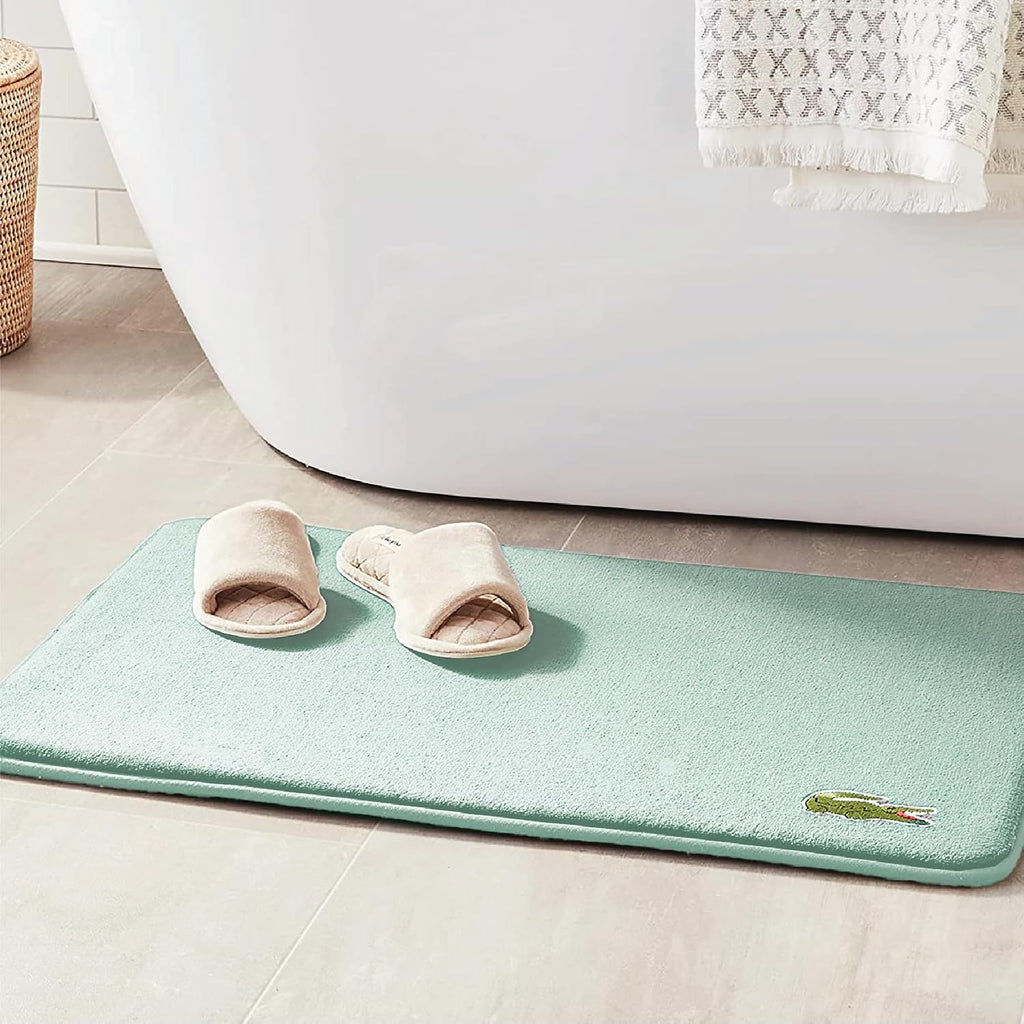 Memory Foam Bath Rug - Ultra Soft Fleece Bathroom Mat with Embroidered Crocodile Logo, Super Absorbent, Non-Slip