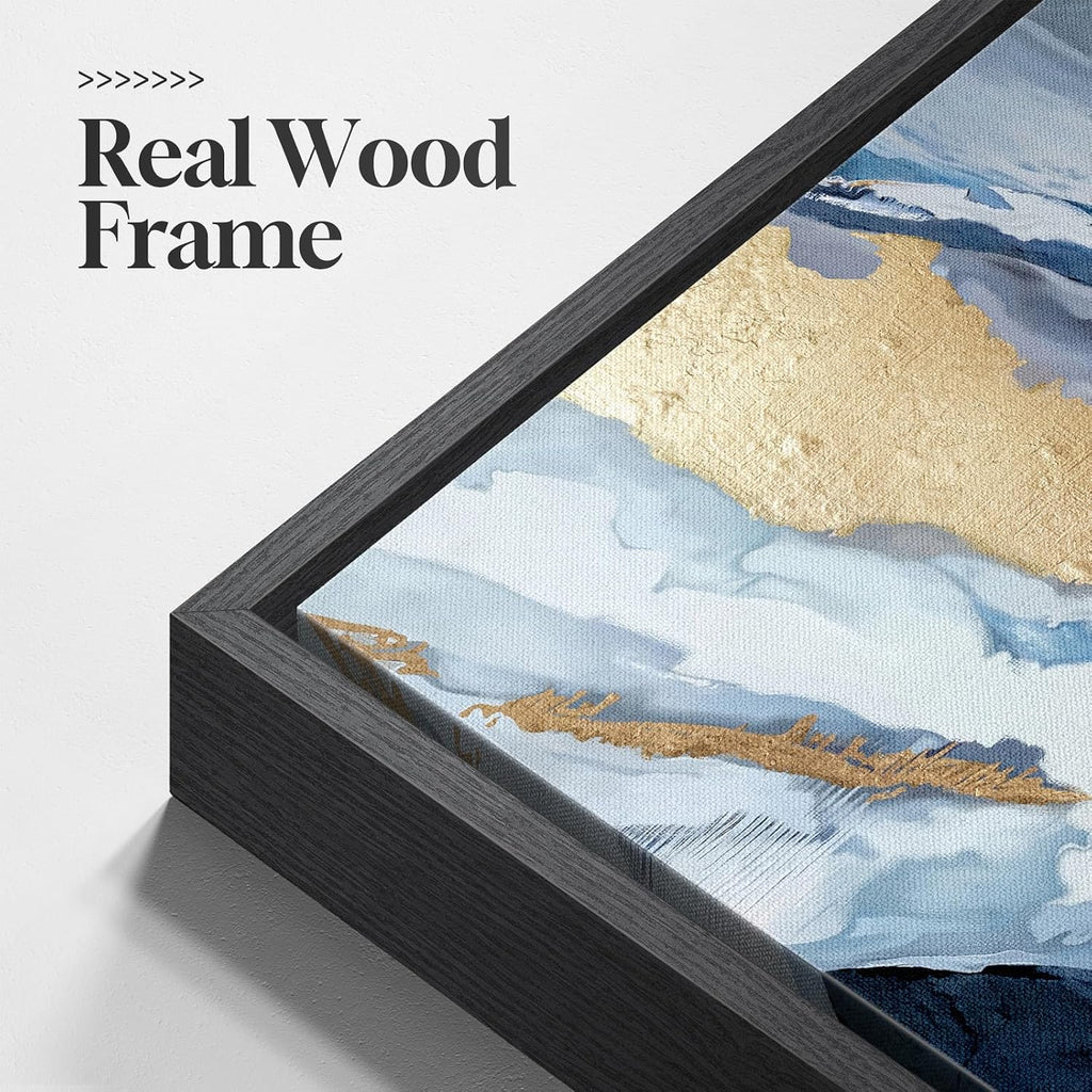 Extra Large Framed Blue Abstract Wall Art , 40x60 In Oversized Blue and Gold Modern Canvas Prints Paintings, Big