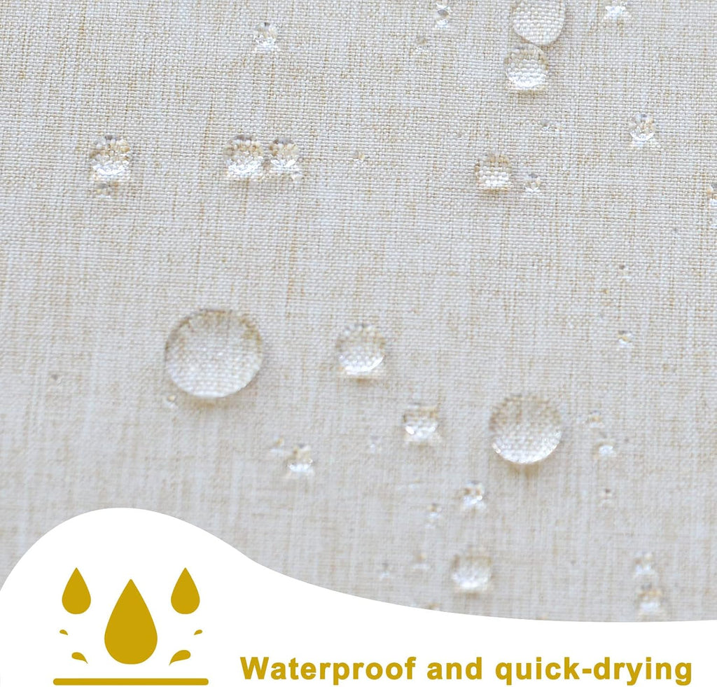 Beige Linen Textured Shower Curtain 84 Inches Long, without Hooks Needed | Water-Repellent, Machine Washable