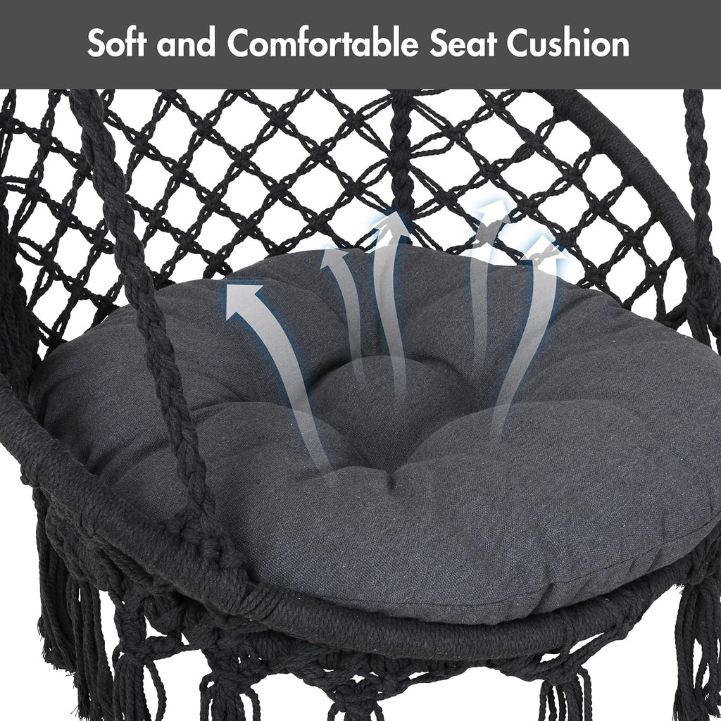 Outdoor Hanging Swing Chair with Stand and Seat Cushion, Dark Grey | Heavy Duty Steel Stand, Indoor Outdoor Use, 400