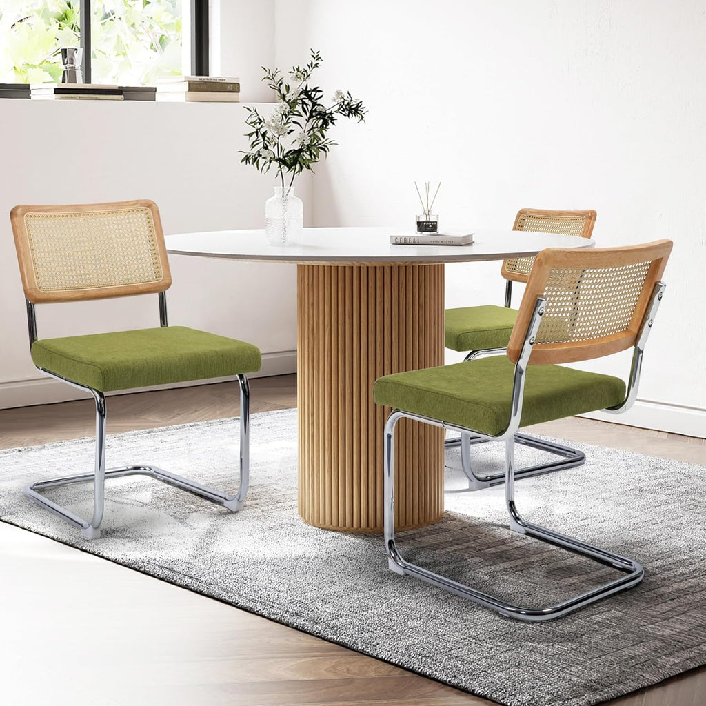 Dining Chairs Set of 2, Modern Rattan Kitchen Chairs, Mid Century Modern Design, Polished Chrome Frame