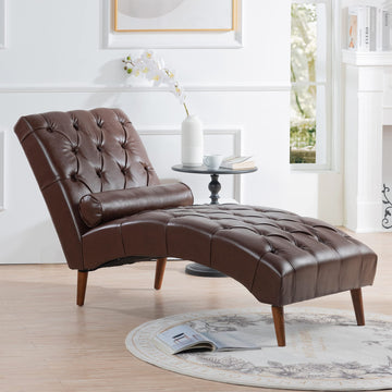 PU Leather Chaise Lounge Chair Indoor, Armless, Dark Brown