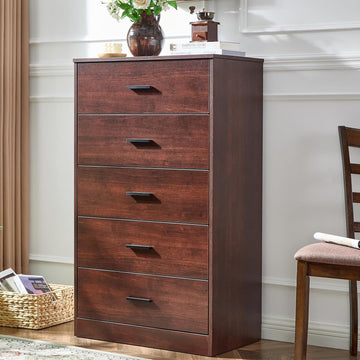 Dark Cherry Dresser , 5 Drawer Dressers & Chests of Drawers, Modern Wood Dresser, 47 Inches Tall Chest of Drawers