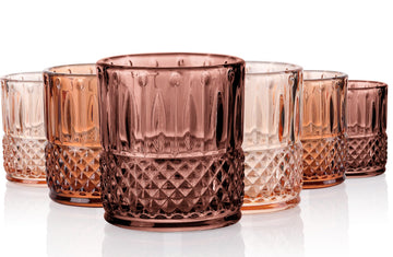 Mini Amber Shot Glasses Set of 6 - 1.5oz Small Fancy Vintage Ribbed Glassware, 80s Style Party Cups for Tequila