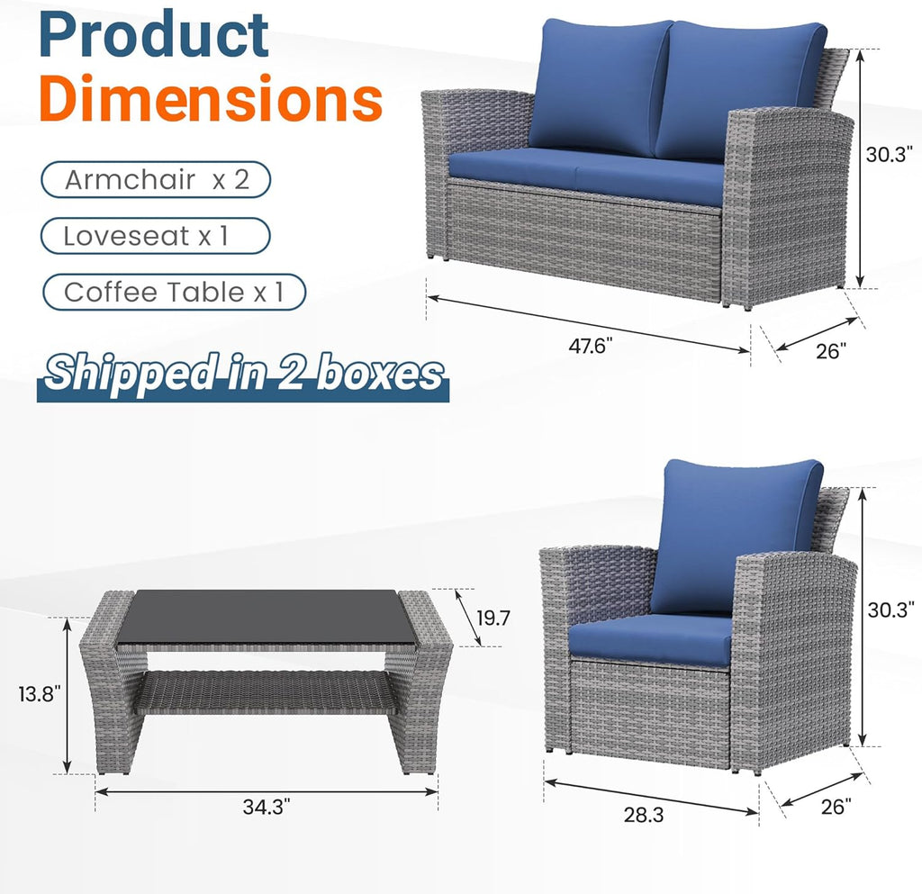 Lane 4 Piece Patio Furniture Set, Wicker Outdoor Patio Conversation Furniture Set