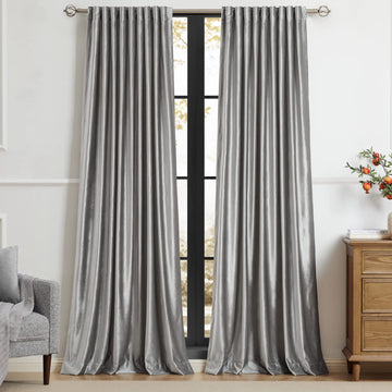 Silver Grey Curtains 108 inch, 2 Panels Drapes Blackout Rod Pocket Back Tab Window Treatment Room Darkening Thick