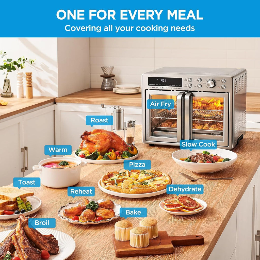 Flexify Classic French Door Toaster Oven Air Fryer Combo, 10-in-1 Large Capacity 26.4 QT Countertop Oven, 25% Faster