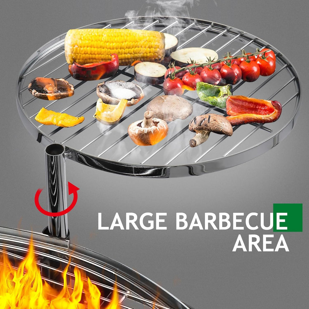 33'' Outdoor Fire Pit with 2 Grills, Wood Burning Round Firepit with Swivel Cooking Grate, Removable Swivel Grill