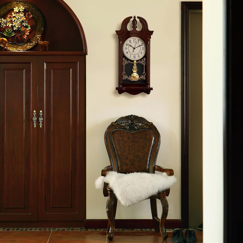 Clockswise Vintage Grandfather-Style Wall Clock with Wood-Effect Plastic Pendulum Battery-Operated for Home Decor Living Room Home...