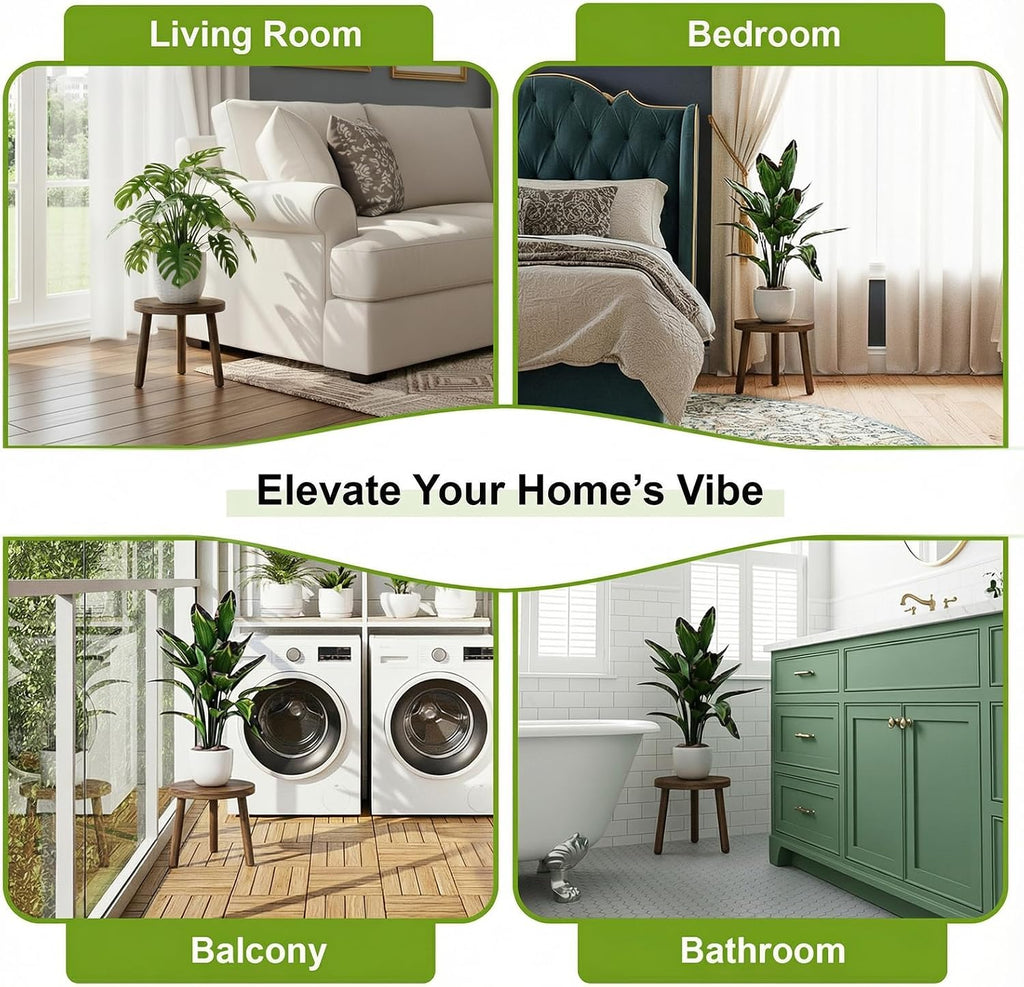 Wood Plant Stands Indoor, 5-Pack Single Plant Stand for 6-12 Inch Pots, Mid-Century Modern Plant Stool, Tall Plant