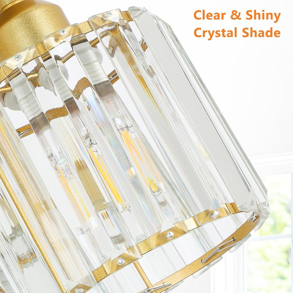 Modern Semi Flush Mount Ceiling Light,3-Light Golden Crystal Close to Ceiling Light Fixtures,Kitchen Light Fixtures