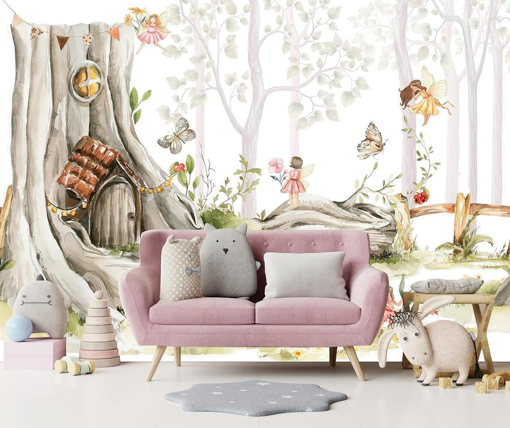 Nursery Forest Peel and Stick Wallpaper Tree Landscape Wall Mural | 137"x96", Self Adhesive Canvas, Living Room