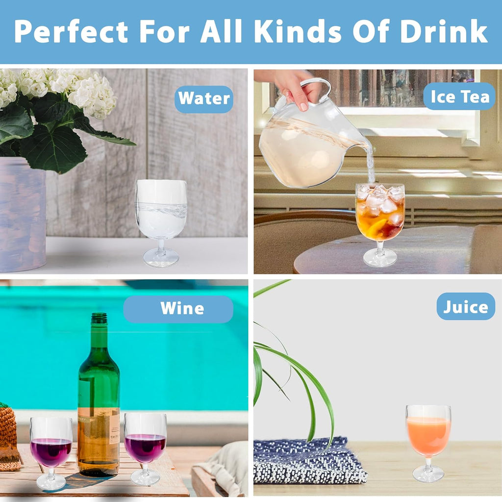 Unbreakable Plastic Wine Glasses Set of 8, 12 oz Shatterproof Stackable Tumblers, Reusable BPA Free Goblets and