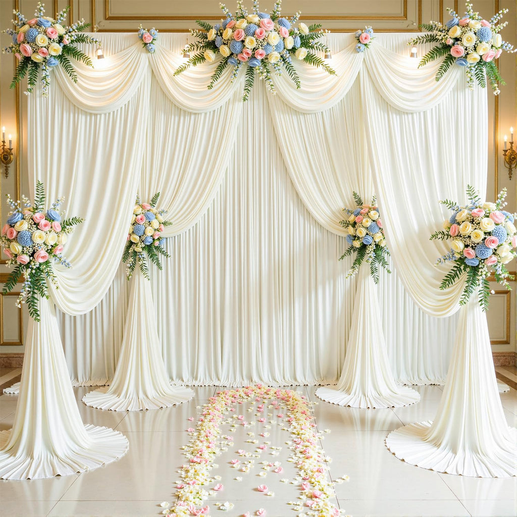 6 Panels Ivory Backdrop Curtain for Wedding Parties Wrinkle Free Ivory Photo Curtains Backdrop Drapes Fabric