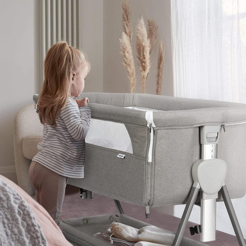 Bassinet Bedside Sleeper, Baby Bassinet with 7 Adjustable Height, Bedside Bassinet for Baby with Storage, Breathable