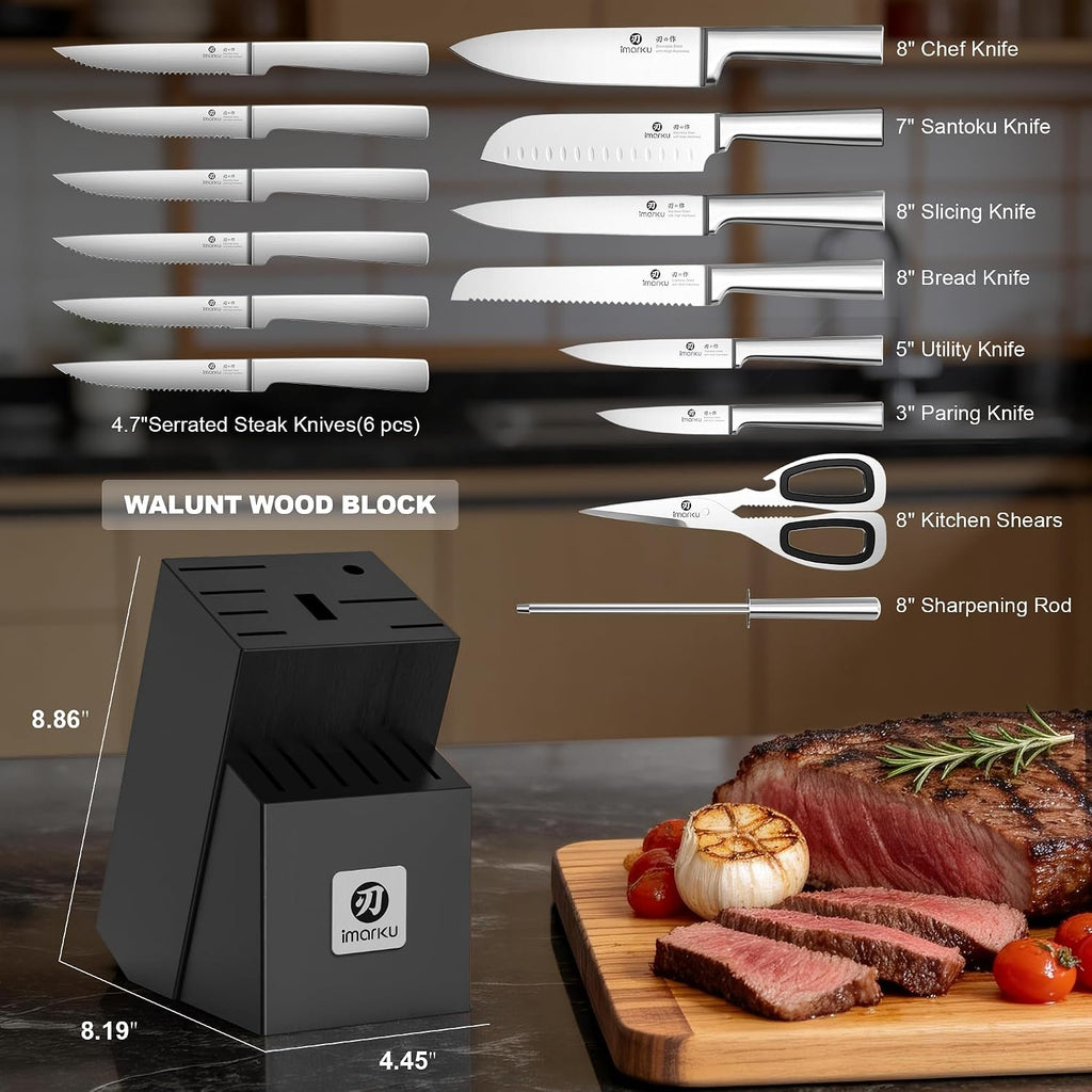 15-Piece Knife Block Set Built-in Sharpener, Japanese High Carbon Stainless Steel Kitchen Knife Set, Dishwasher Safe