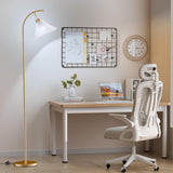 Glass Floor Lamp, Dimmable Gold Standing Lamp with Remote & Foot Switch, Ribbed Frosted Glass Shade