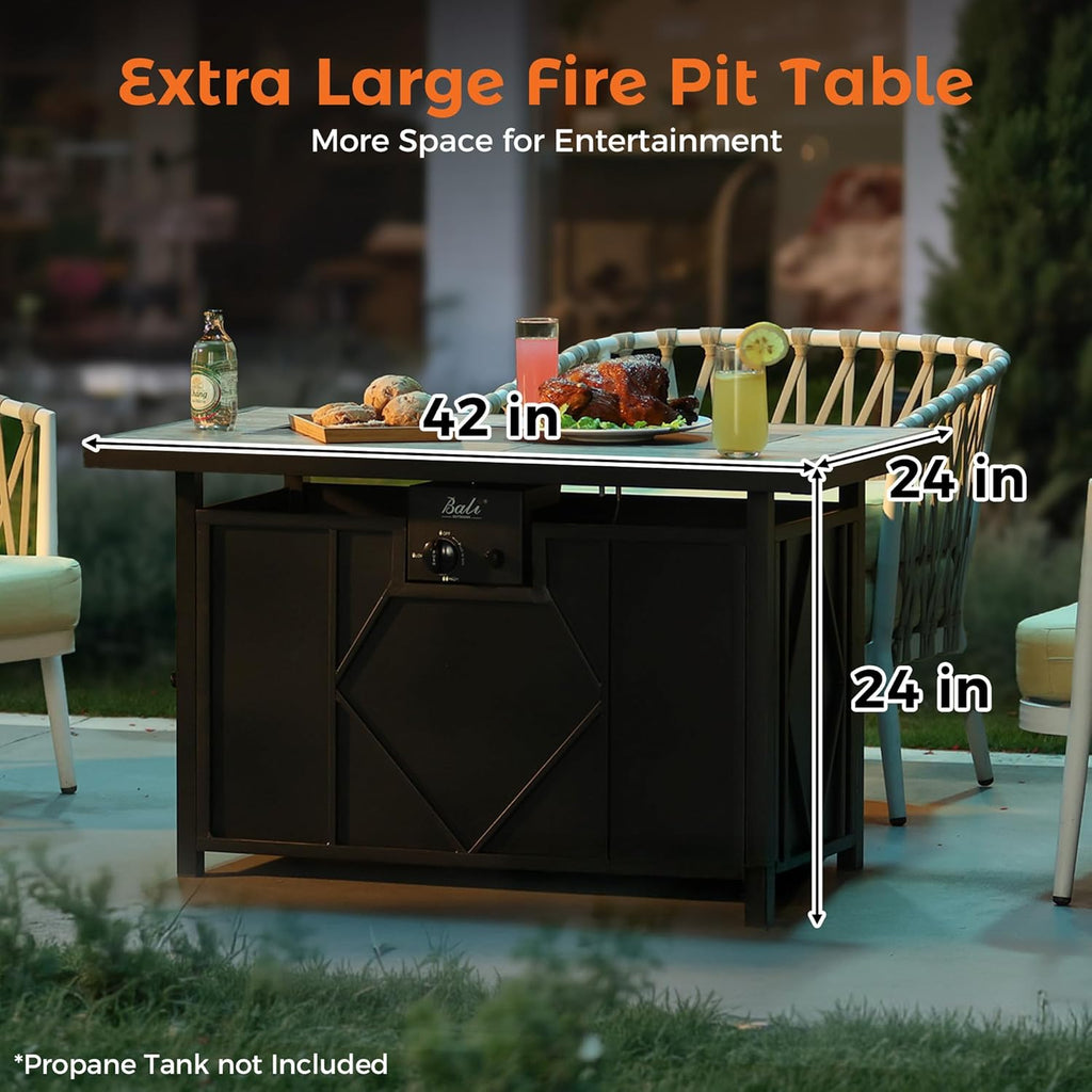 42 Inch Propane Fire Pit Table - Outdoor Patio with Lava Rocks