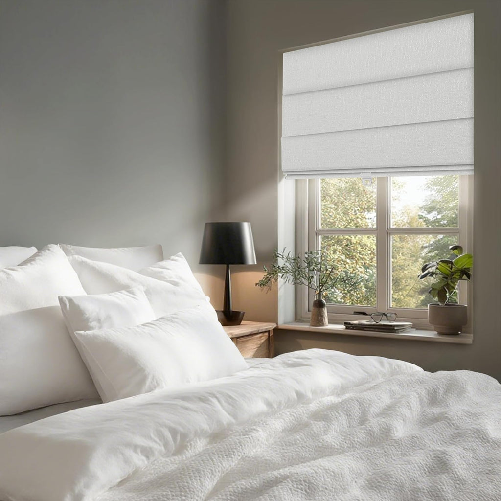 Cordless Roman Shades for Windows - Custom Size Off-White, Blackout Roman Shades Fabrics, Roman Blind for UV