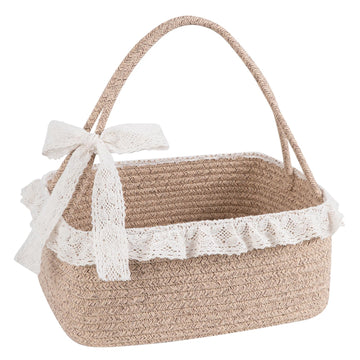 Gift Basket with Long Handles, Large Woven Baskets for Gifts with Gift Bag, Ribbons and Lace, Cotton Rope Storage