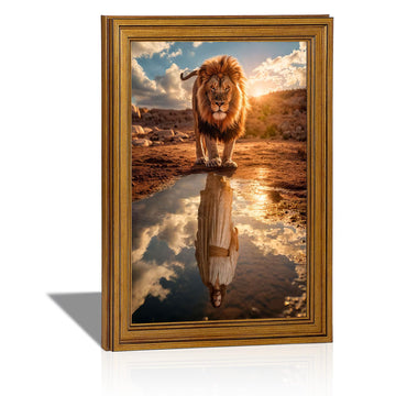 Lion of Judah Jesus Wall Art, Gold Framed Christian Decor, 12x16 inch