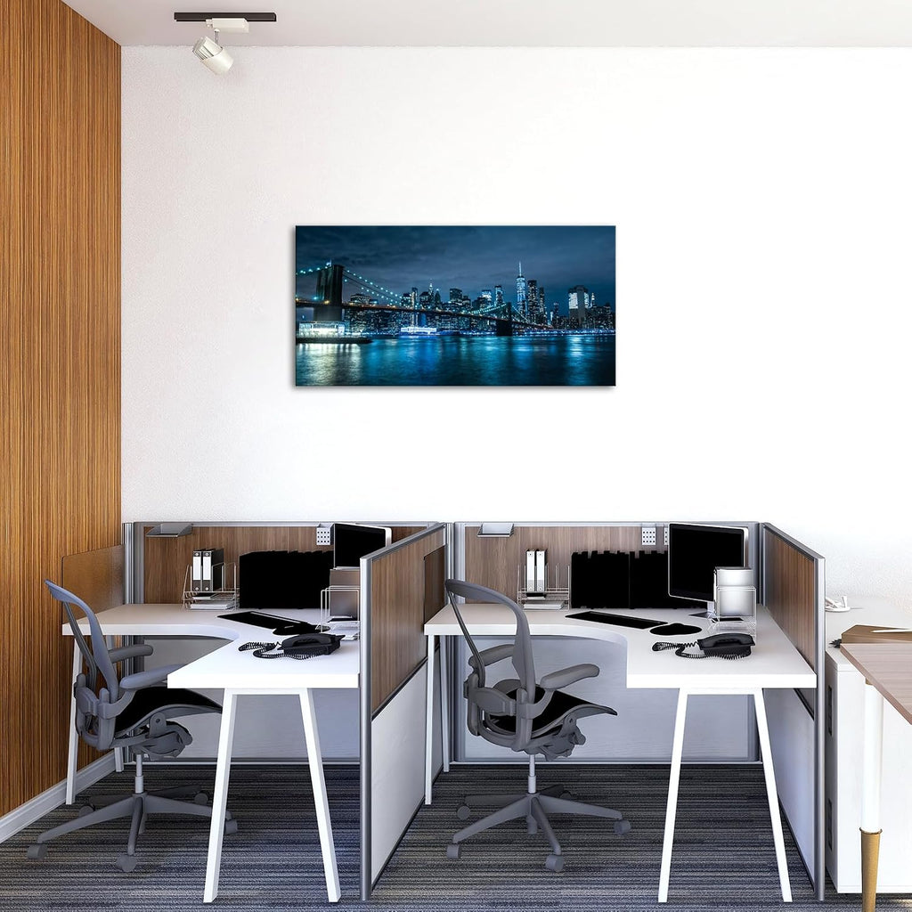 Blue New York City Canvas Wall Art Print Cityscape Brooklyn Bridge Picture Framed Wall Decor NYC Skyline Painting