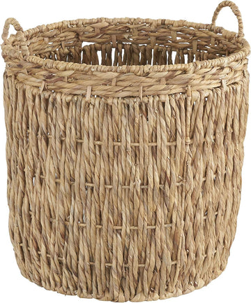 Tall Wicker Floor Basket, Woven Decorative Basket with Handles, Handmade, Great for Laundry and Storage, Natural