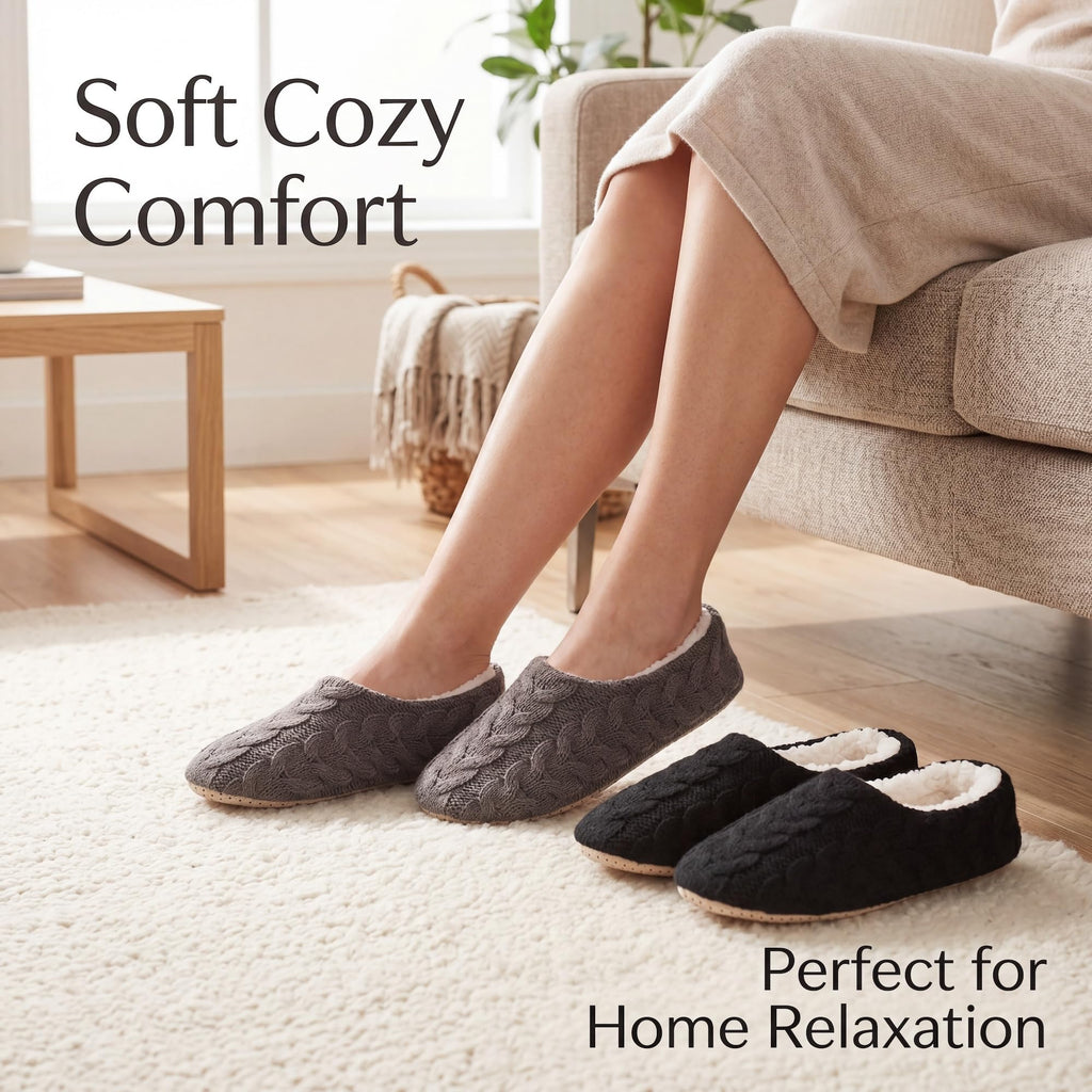 Womens 2-Pair Knit Slippers Non Slip Slipper Socks