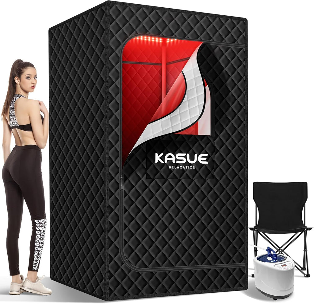 Upgraded Infrared Sauna Box for Relaxation,Detoxification,Portable Steam Sauna for Home with XL Steamer,Folding Chair,Multiple Layered Full Body Sauna Tent for Spa,Indoor,Outdoor,Gym-Black A129-B0DF22FXXG
