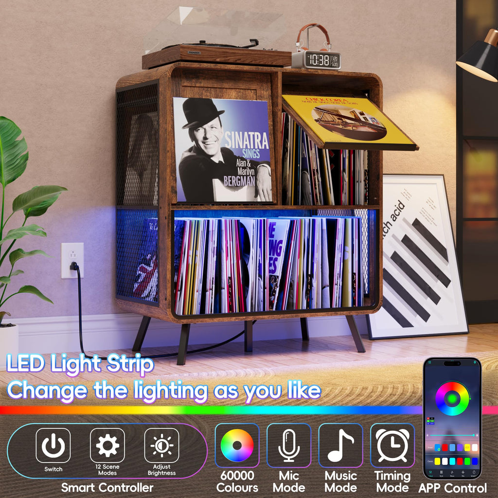 Record Player Stand with Vinyl Record Storage - Record Player Cabinet Table