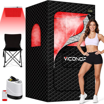 Red Light Sauna, Portable Steam Infrared Sauna with 660nm & 850nm Red Light Therapy for Home