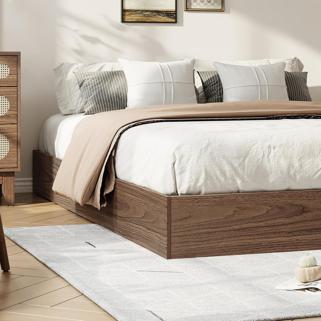 Queen Wood Platform Bed Frame,Wooden Bed Frame Without Headboard, Wood Slat Support,No Box Spring Needed, Easy Assembly