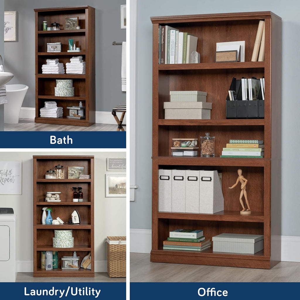 5-Shelf Split Bookcase/ Book shelf, Oiled Oak finish