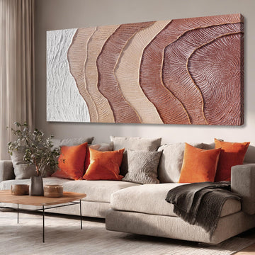 Earth Tone Abstract Canvas Wall Art Cream Brown Living Room 29x58 Inch