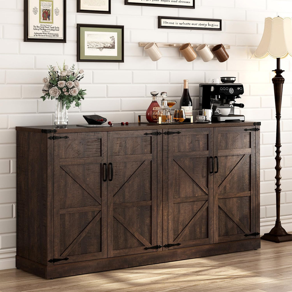 Sideboard Buffet Cabinet with Storage - 65 Inch Farmhouse Kitchen Pantries Sideboard Cabinets with Adjustable Shelves