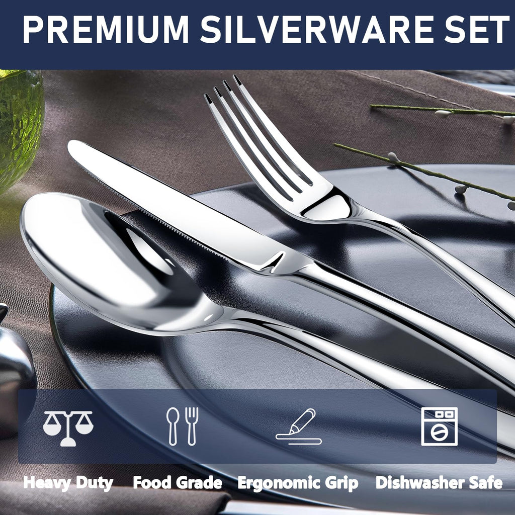 Heavy Duty Silverware Set for 8, Stainless Steel Flatware Cutlery Set