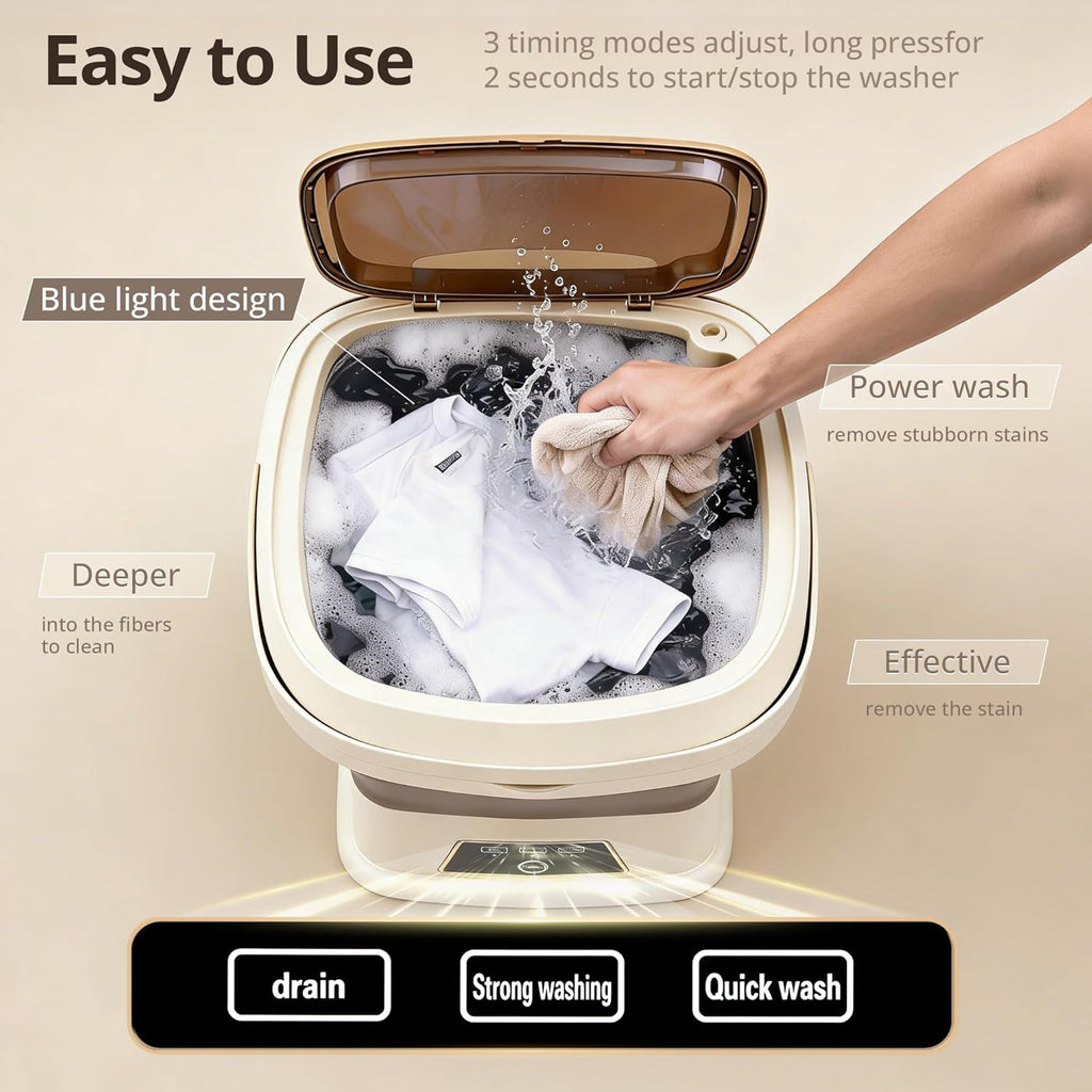 Portable Washing Machine, 16L Upgraded with Spin Basket, Small Washer portable for Underwear, Delicate Clothes, and Light Laundry, Suitable For Travel, Camping,Apartments, Dormitories, Hotels (Beige)
