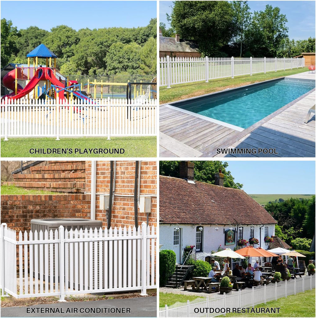 8 Sets Vinyl Picket Fence Panels 36" H x 84" W White PVC Fence for Front Yard Porch Deck Pool Air Conditioner Fence
