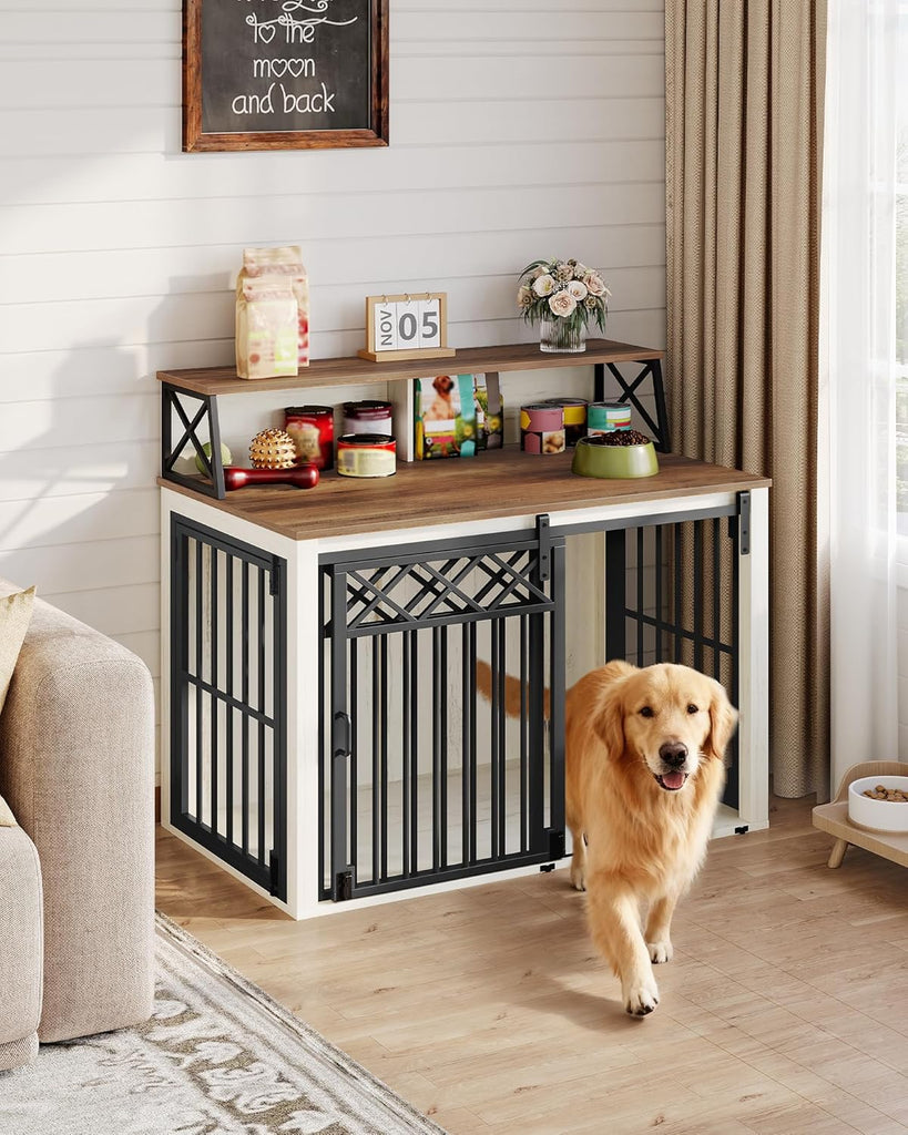39.4'' Dog Crate Furniture, Large Wooden Dog Crate with Storage and 3 Doors, Indoor Kennel for Medium/Large Dogs