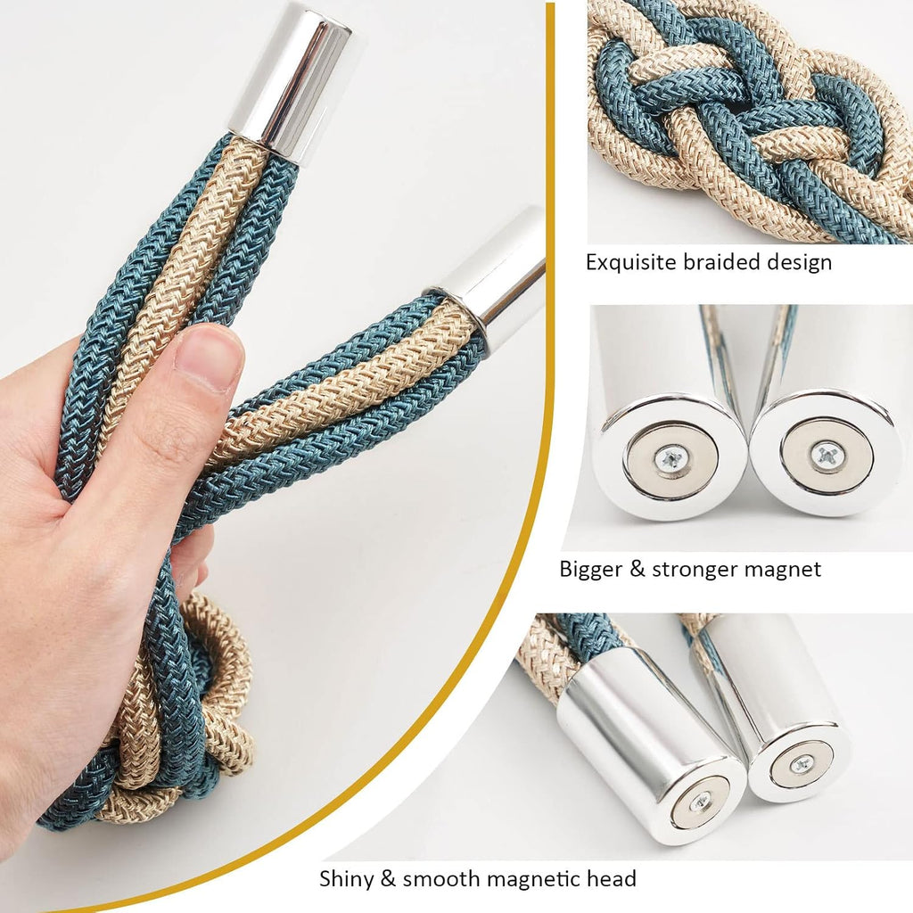 2 Pack Strong Magnetic Curtain Tiebacks Upgrade Nordic Simple Style Drape Tie Backs Double Color Weave Rope Knot