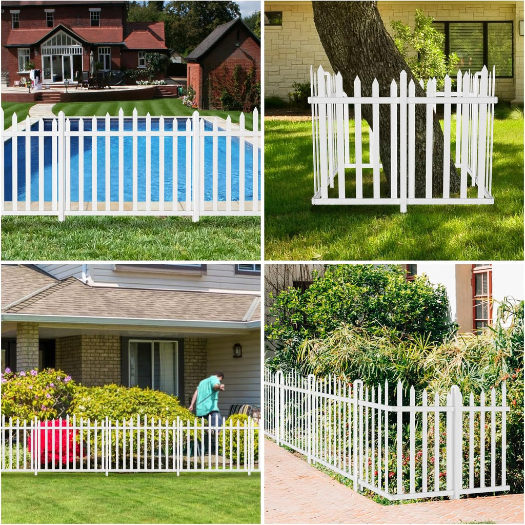 36" H x 84" W No Dig White Vinyl Picket Garden Fence (20 Pickets, Straight for Soft Ground)