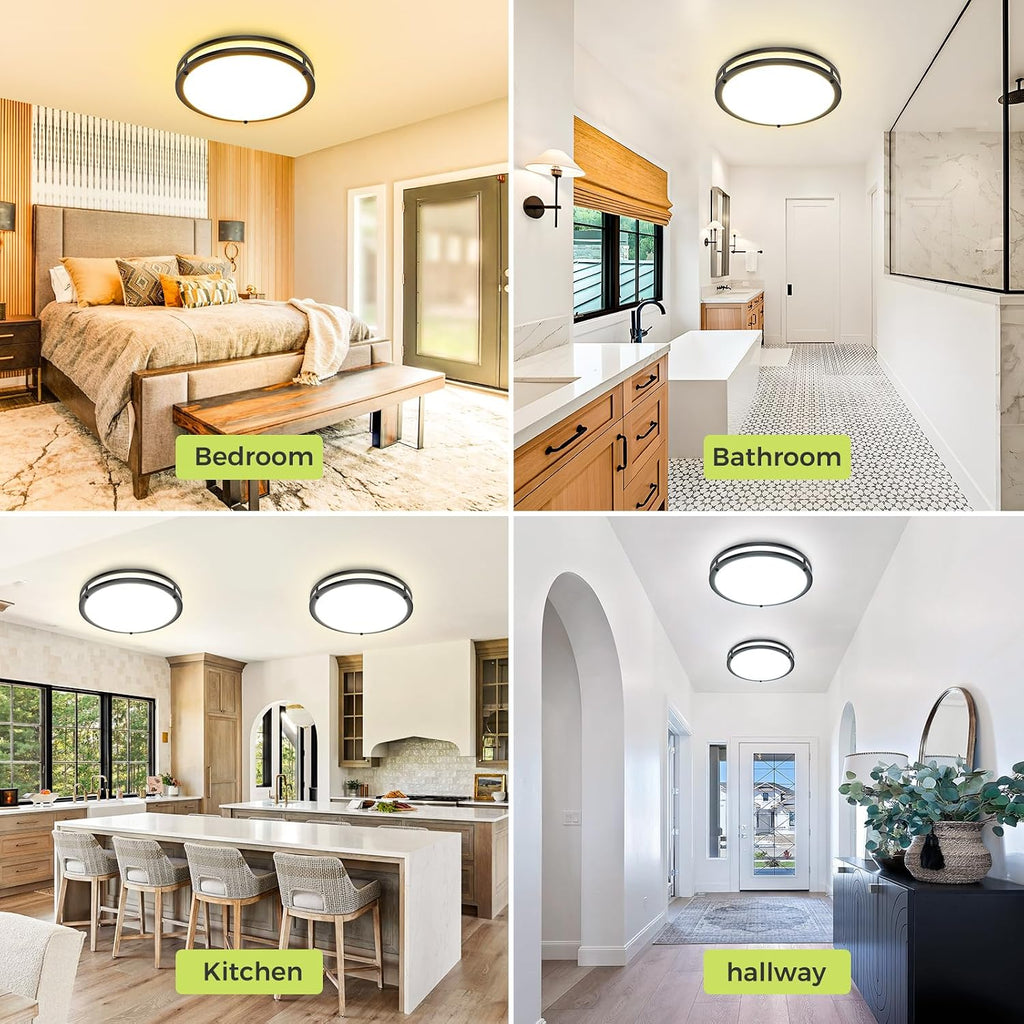 13inch Flush Mount Ceiling Light Fixture 2 Pack, Dimmable & 5 Color Temperatures Ceiling Light Black, 24W 3000K 3500K