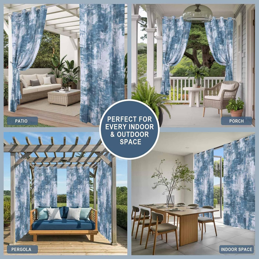 Vintage Outdoor Curtains with Weighted Bottom 2 Panel Waterproof & Windproof Patio Drapes with Tiebacks, Watercolor