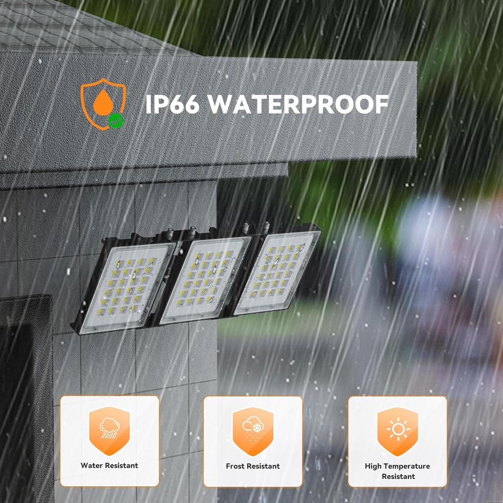 300W LED Outdoor Flood Light, 30000LM Super Bright Stadium Light, 6000K Daylight White, IP66 Waterproof 3 Heads